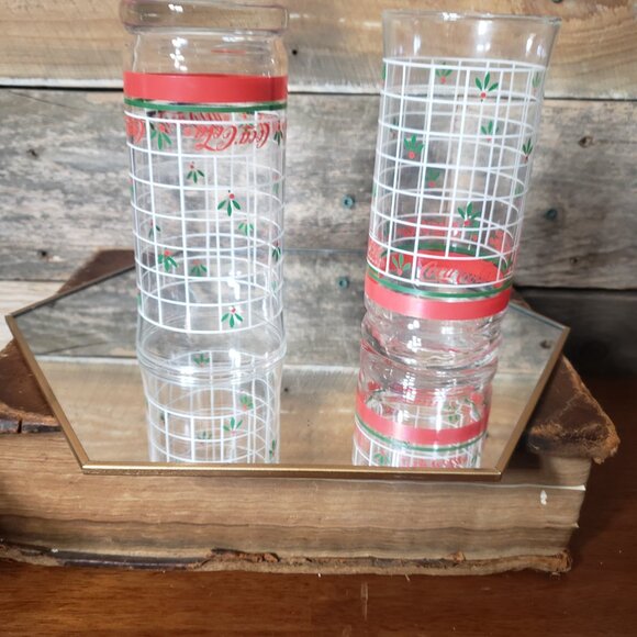 Libbey Glass Co - Coca-Cola Christmas Holly Windowpane Glass - Picture 4 of 7